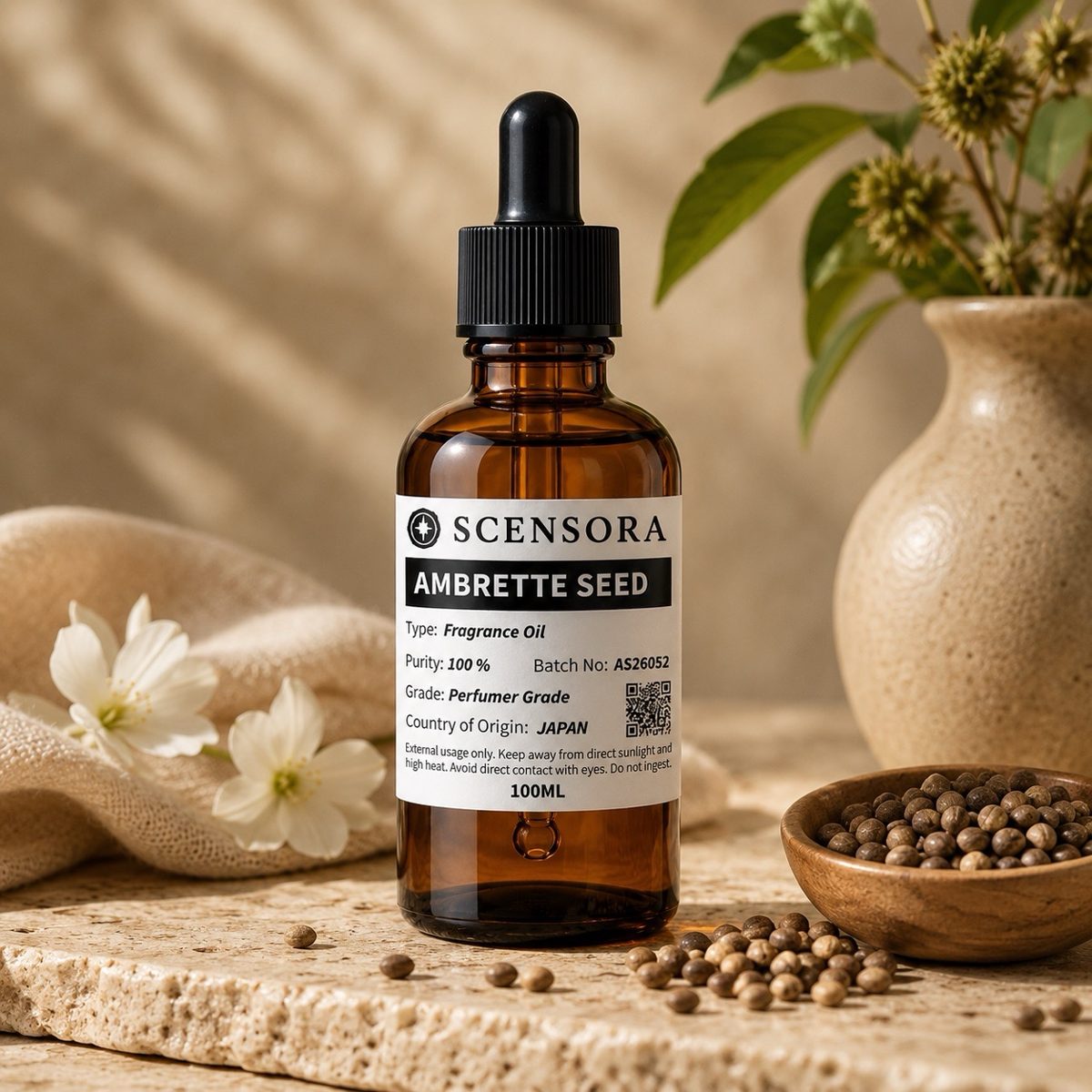Scensora Ambrette Seed fragrance oil, perfumer-grade, 100ml to 5kg