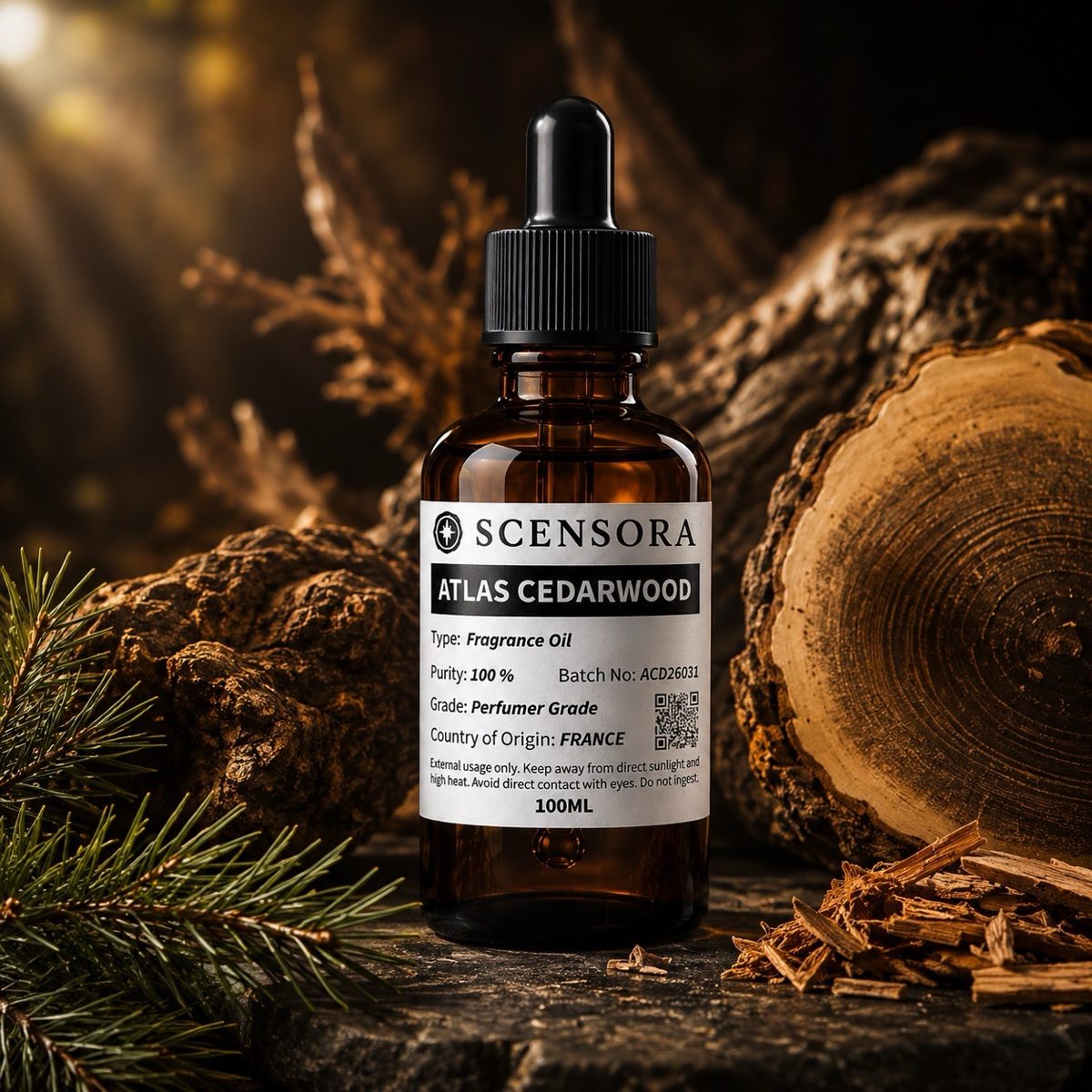 Scensora Atlas Cedarwood fragrance oil, perfumer-grade, 100ml to 5kg